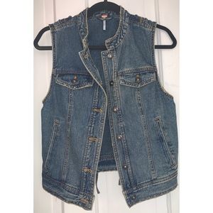 Free People Rugged Ripped Denim Lace Up Vest
